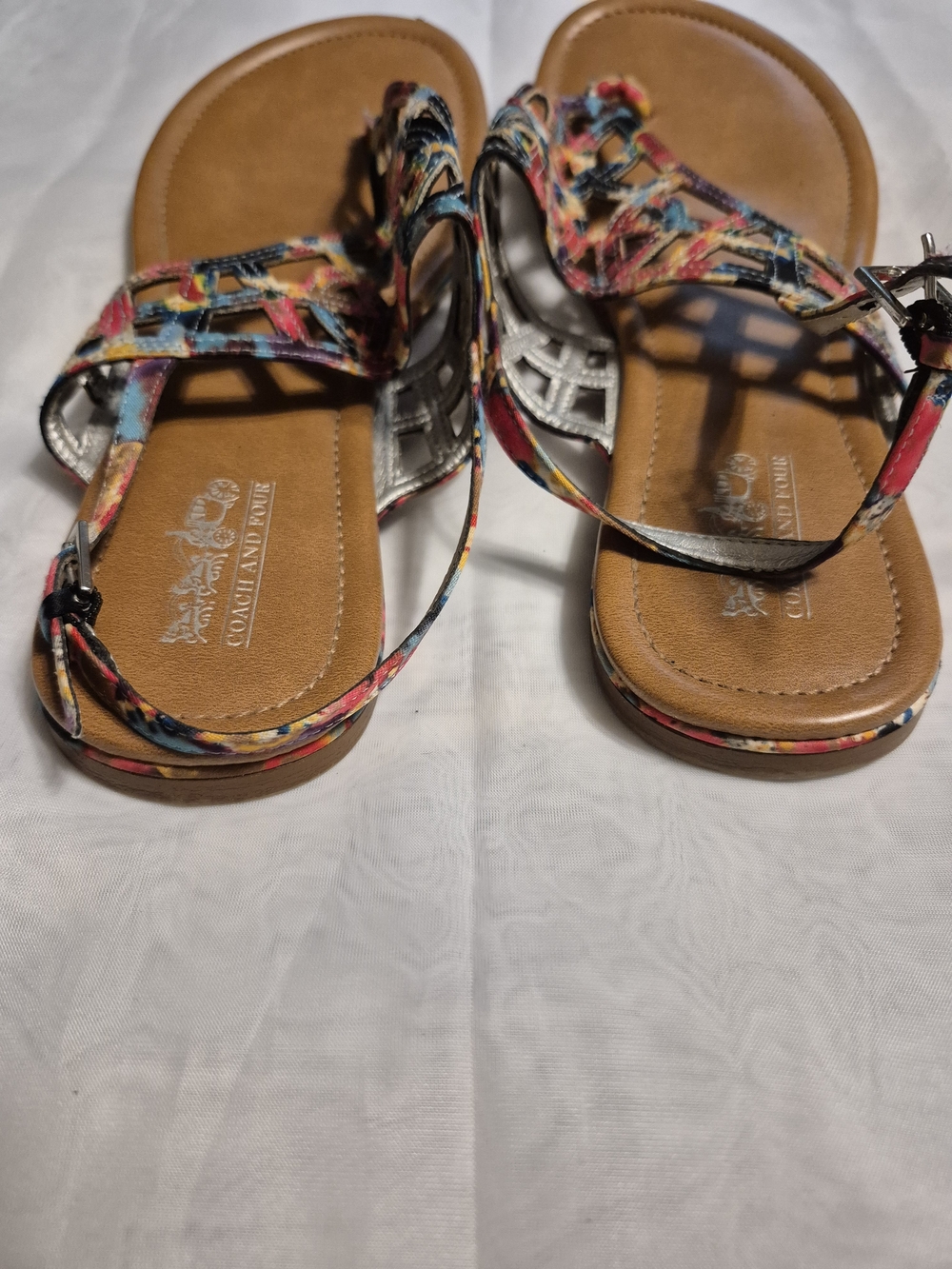 Coach and Four Size 9 Women's Multicolor Braided Thong Sandals - Tan Footbed - Picture 4 of 6
